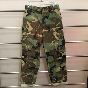 Relove Camo Paint Splattered Patch Pants